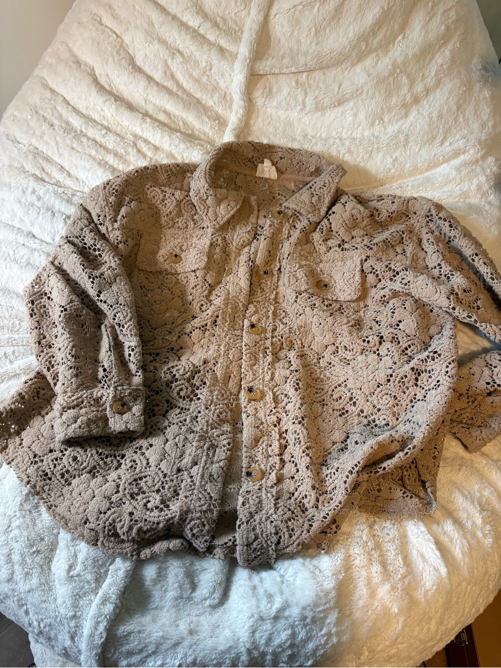 BiBi Crochet Button-Front Jacket - Taupe Beige
